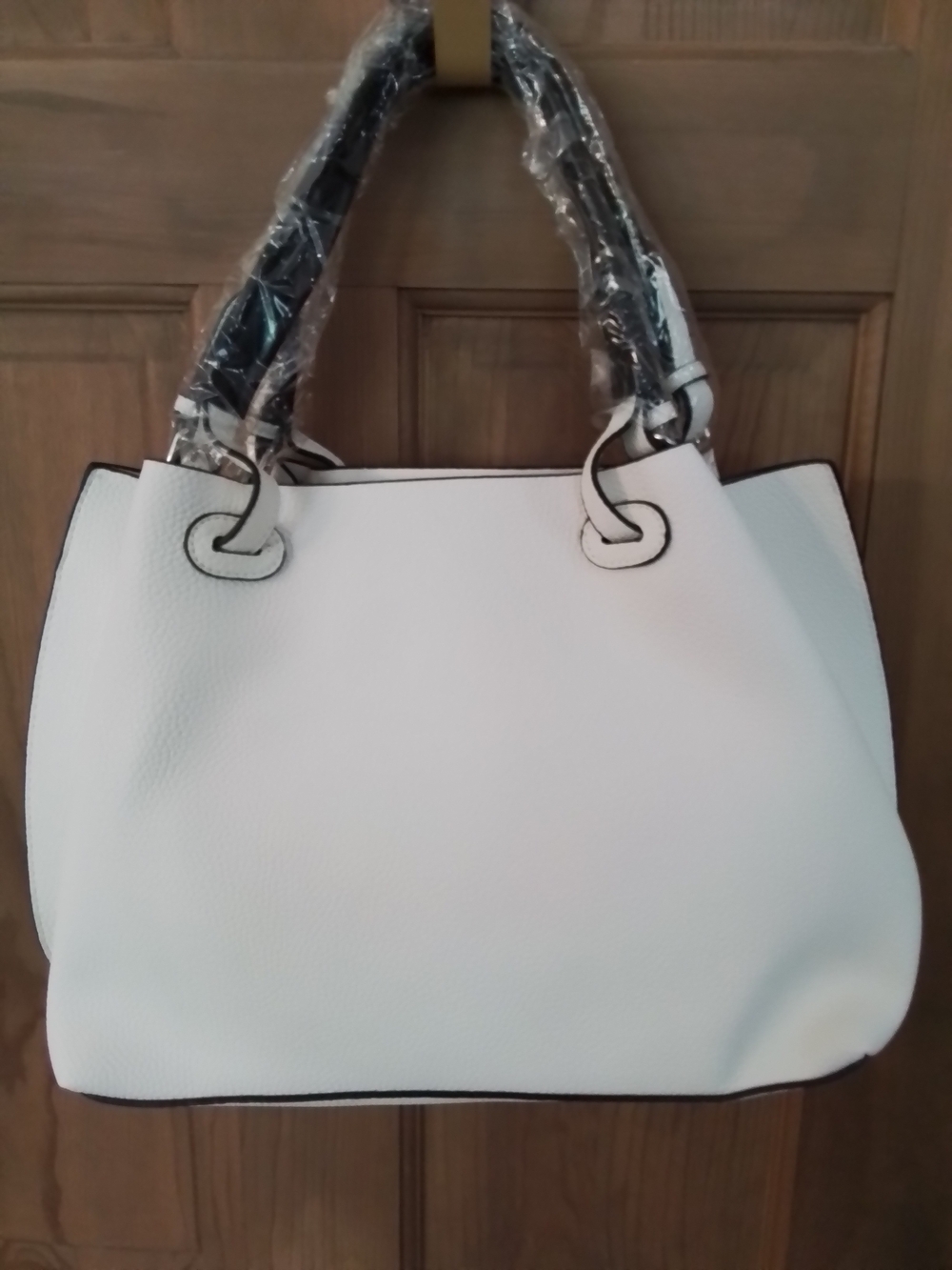 White Tote Bag/handbag with Black Tassel Accent By NIKKY USA - Picture 2 of 6